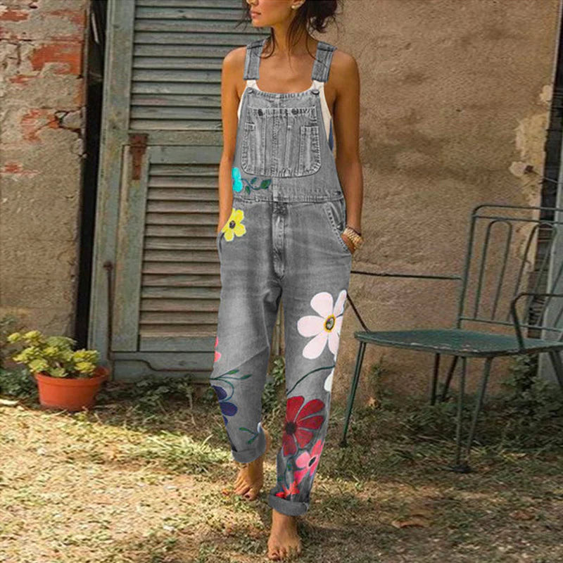 Sarah | Stijlvolle denim jumpsuit met bloemenpatroon