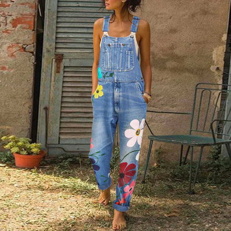 Sarah | Stijlvolle denim jumpsuit met bloemenpatroon