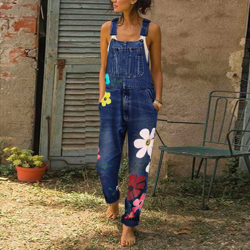 Sarah | Stijlvolle denim jumpsuit met bloemenpatroon
